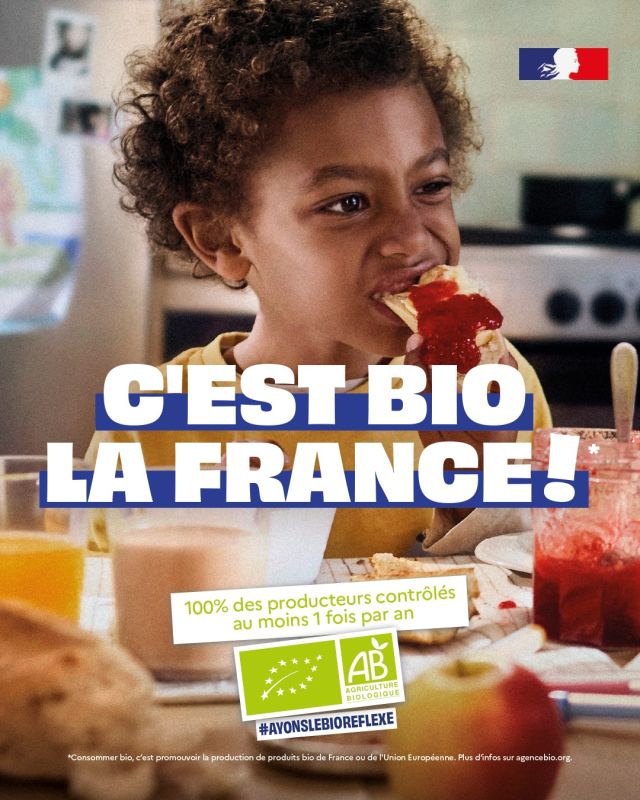 C’est bio la France ! C’est bio toute la journée 🌿 

☕🍹🍪🥗🍗 Du petit-déjeuner à l’after-work, en passant par le brunch entre copains, le déjeuner en famille ou encore le goûter, le bio c’est une affaire de plaisir à la française.

#Ayonslebioreflexe #TransitionAgricole #TransitionAlimentaire #Bio