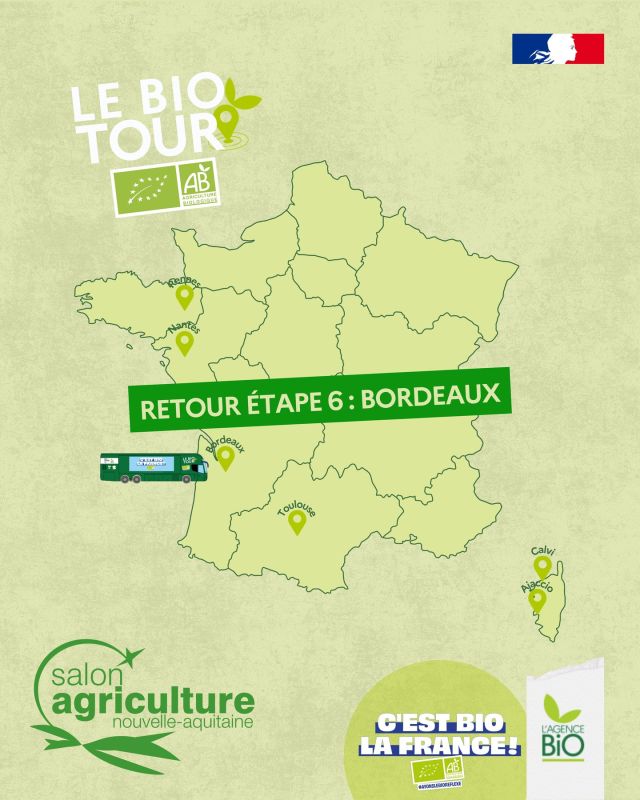 C’est bio la Nouvelle-Aquitaine !

🚌 Le BioTour a fait sa 6ème étape au @salonagriculture de Nouvelle-Aquitaine à la @foiredebordeaux les 27 et 28 mai.

🥩🍷 Le BioTour bordelais, c’était steak et vin rouge : merci au Pré Vert représenté par Bernard Roby, vice-président de @forebio_groupementsbio pour la dégustation de bœuf, et pour la dégustation de vin des Vignerons Réunis de Monségur.

Mais pas que !

🍅 Les visiteurs se sont régalés des tomates de la @hallebiodaquitaine accompagnés de la vinaigrette @dauphinpastoureau, des chips de lentilles @jardinbio_etic, des yaourt @baskaliaespelette, des crêpes à la farine de blé @alliancebio et à la confiture de framboise @saveurs_et_fruits et de myrtille @confiturerie.

🍹 Le tout arrosé des jus de Vallée Verte, de Jus du Soleil, et du cola de @vitamont_france Philippe Lassalle Saint-Jean était là pour présenter ses sirops de @maisonmeneau qui ont bien désaltéré les curieux.

😋 Et que serait le bio sans tofu ? Merci @lesojami @locadelice et @elibio_epiciers_bio !

👋 A bientôt Bordeaux, direction Lyon pour la prochaine étape du bio bus !

#TransitionAgricole #TransitionAlimentaire #Bio #Ayonslebioreflexe