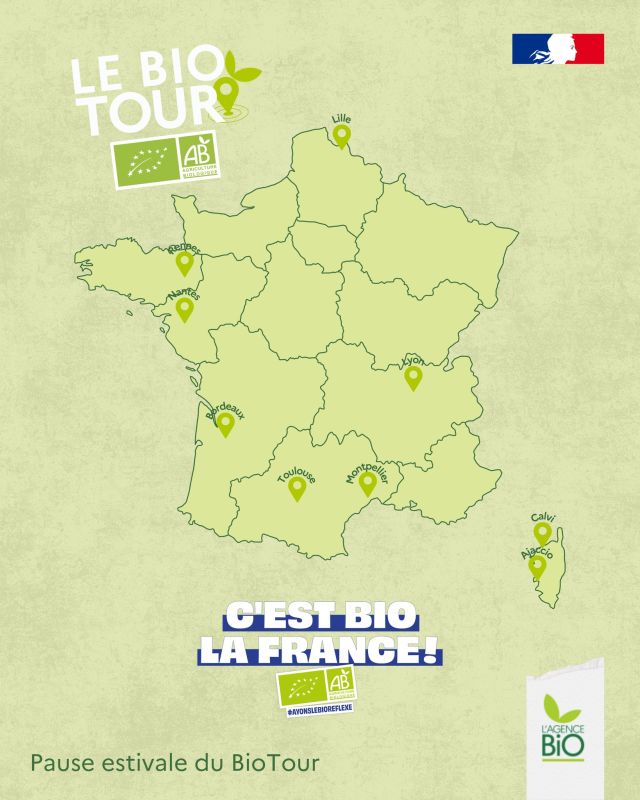 🚌 9 étapes au compteur pour le BioTour : Rennes, Nantes, Calvi, Ajaccio, Toulouse, Bordeaux, Lyon, Montpellier et Lille

👋 Producteurs, interbio, élus… sans parler des nombreux visiteurs bien sûr, plus de 10 000, qui ont été au rendez-vous et nous ont posé moult questions.

🏝️ On prend un peu de vacances et rendez-vous pour la reprise les 6 et 7 septembre à la Foire de Châlons-en-Champagne dans la région Grand-Est.

🗓️ A vos agendas pour ne pas louper la rentrée du BioTour : 

#TransitionAgricole #TransitionAlimentaire #Bio #Ayonslebioreflexe