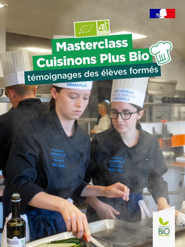 🎓 Former aujourd’hui ceux qui cuisineront demain : c’est tout l’enjeu des masterclass “Cuisinons Plus Bio”.

Convaincue que la transition vers une alimentation plus biologique passe par la formation des chef·fe·s de demain, l’Agence BIO intervient dans les écoles hôtelières pour transmettre les fondamentaux de l’agriculture biologique, valoriser les produits locaux ainsi que celles et ceux qui les cultivent.

Concrètement, cela se traduit par des ateliers (journées, cours …) autour de recettes bio et locales, des rencontres avec des producteurs.

📉 Seuls 6 % des achats en restauration collective étaient bio, bien loin des 20 % fixés par la loi EGAlim et à peine 1 % en restauration commerciale.

👉 Face à ces chiffres, il est plus que jamais primordial d'accompagner les futur.e.s professionnel.le.s vers une cuisine plus responsable et plus durable.

#CuisinonsPlusBio #EnjoyItsFromEurope #AgricultureBiologique #BioReflexe #JeMetsPlusDeBioDansMonResto #EquipedeFrancedubio
